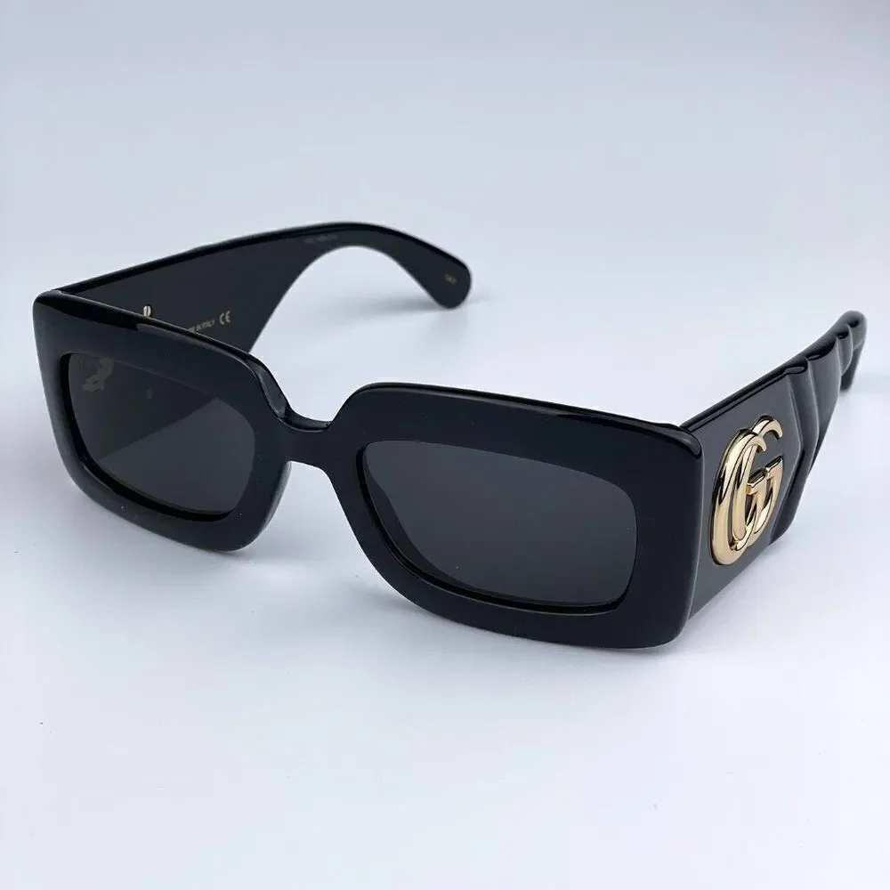 NEW Gucci GG0811S 001 Black Logo Gray Rectangle Anti-Reflective Unisex Sunglasse